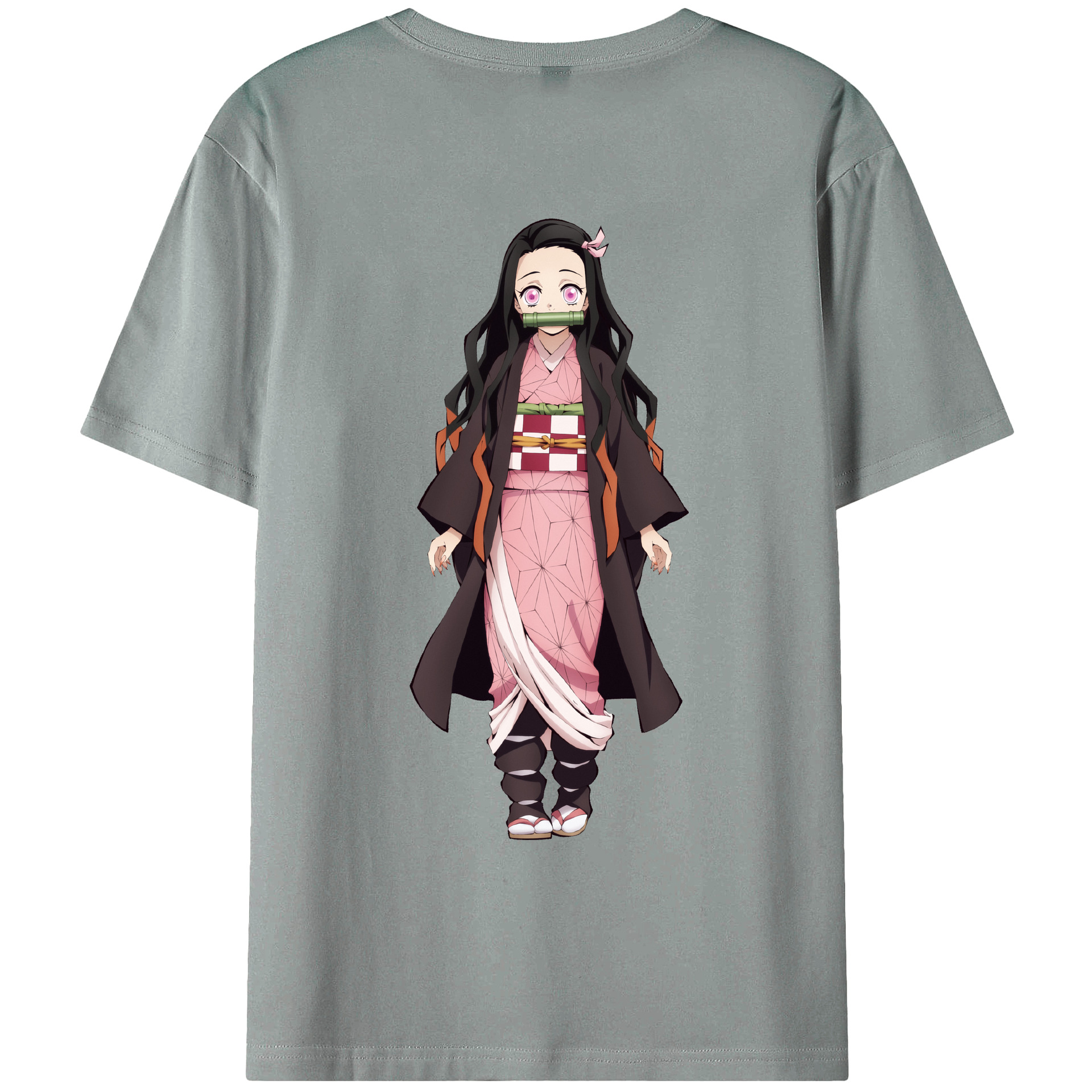 （画像用） 鬼滅の刃（きめつのやいば）竈門 禰󠄀豆子／かまど ねずこ Kamado Nezuko 綿100％ メンズ半袖Tシャツ（バックプリント） 通気性